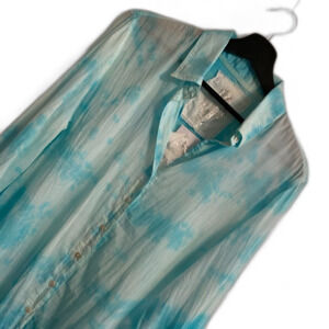 New Cino XL Blue Tie-Dye Button-Up Shirt Coquette Dainty Fairy Clouds Femme b21